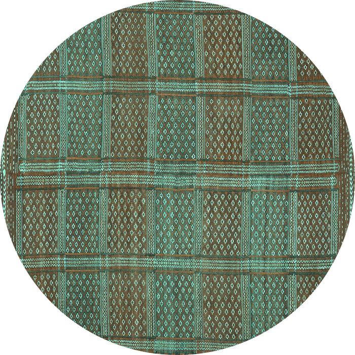 Round Machine Washable Oriental Turquoise Traditional Area Rugs, wshcon1161turq