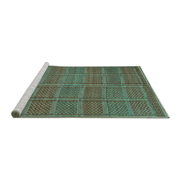 Sideview of Machine Washable Oriental Turquoise Traditional Area Rugs, wshcon1161turq