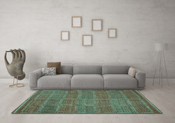 Machine Washable Oriental Turquoise Traditional Area Rugs in a Living Room,, wshcon1161turq