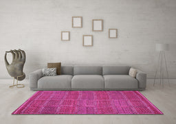 Machine Washable Oriental Pink Traditional Rug in a Living Room, wshcon1161pnk