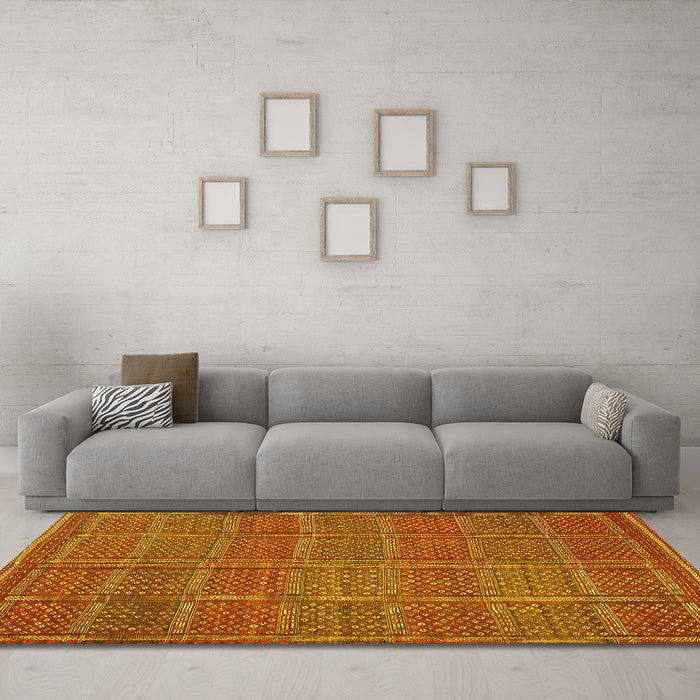 Machine Washable Oriental Yellow Traditional Rug in a Living Room, wshcon1161yw