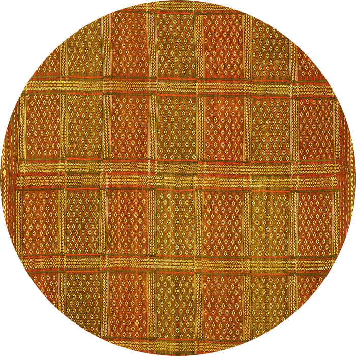 Round Machine Washable Oriental Yellow Traditional Rug, wshcon1161yw