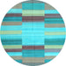 Round Abstract Light Blue Contemporary Rug, con1162lblu