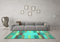 Machine Washable Abstract Turquoise Contemporary Rug, wshcon1162turq