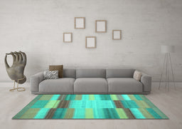 Machine Washable Abstract Turquoise Contemporary Area Rugs in a Living Room,, wshcon1162turq