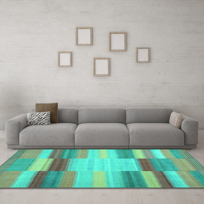 Machine Washable Abstract Turquoise Contemporary Area Rugs in a Living Room,, wshcon1162turq