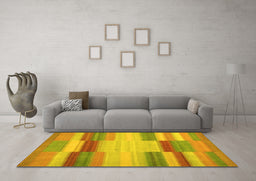 Machine Washable Abstract Yellow Contemporary Rug in a Living Room, wshcon1162yw