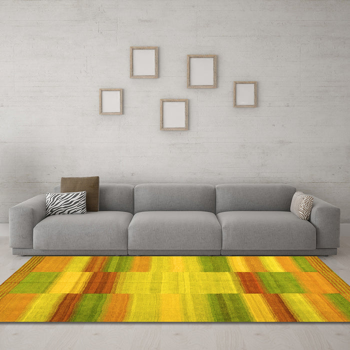 Machine Washable Abstract Yellow Contemporary Rug in a Living Room, wshcon1162yw