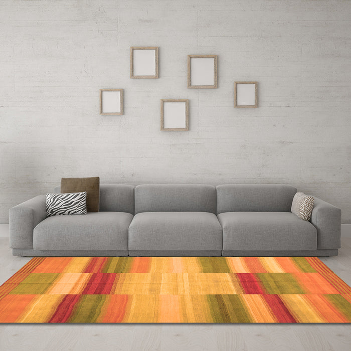 Machine Washable Abstract Orange Contemporary Area Rugs in a Living Room, wshcon1162org