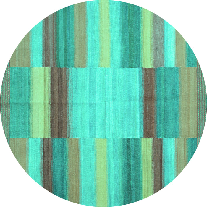 Round Abstract Turquoise Contemporary Rug, con1162turq