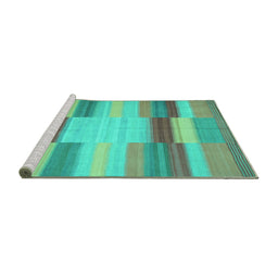 Sideview of Machine Washable Abstract Turquoise Contemporary Area Rugs, wshcon1162turq