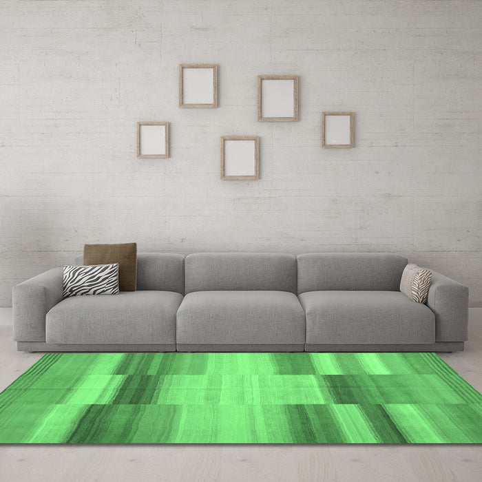 Machine Washable Abstract Emerald Green Contemporary Area Rugs in a Living Room,, wshcon1162emgrn