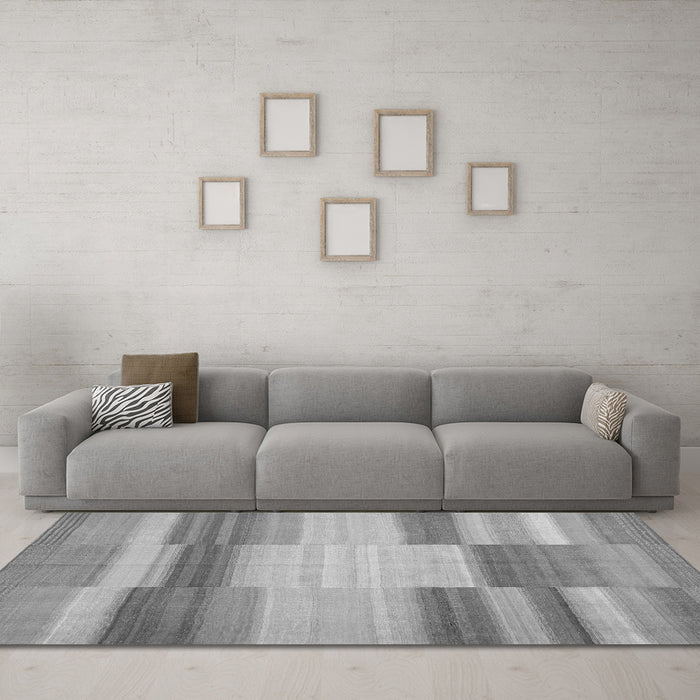 Machine Washable Abstract Gray Contemporary Rug in a Living Room,, wshcon1162gry