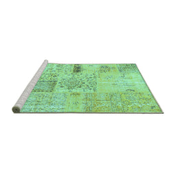 Sideview of Machine Washable Patchwork Turquoise Transitional Area Rugs, wshcon1163turq