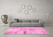 Machine Washable Patchwork Pink Transitional Rug in a Living Room, wshcon1163pnk