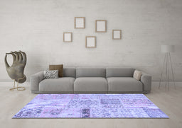Machine Washable Patchwork Blue Transitional Rug in a Living Room, wshcon1163blu