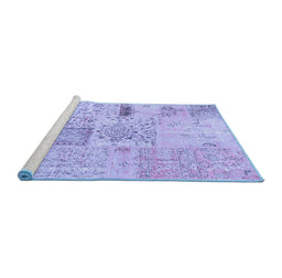 Sideview of Machine Washable Patchwork Blue Transitional Rug, wshcon1163blu