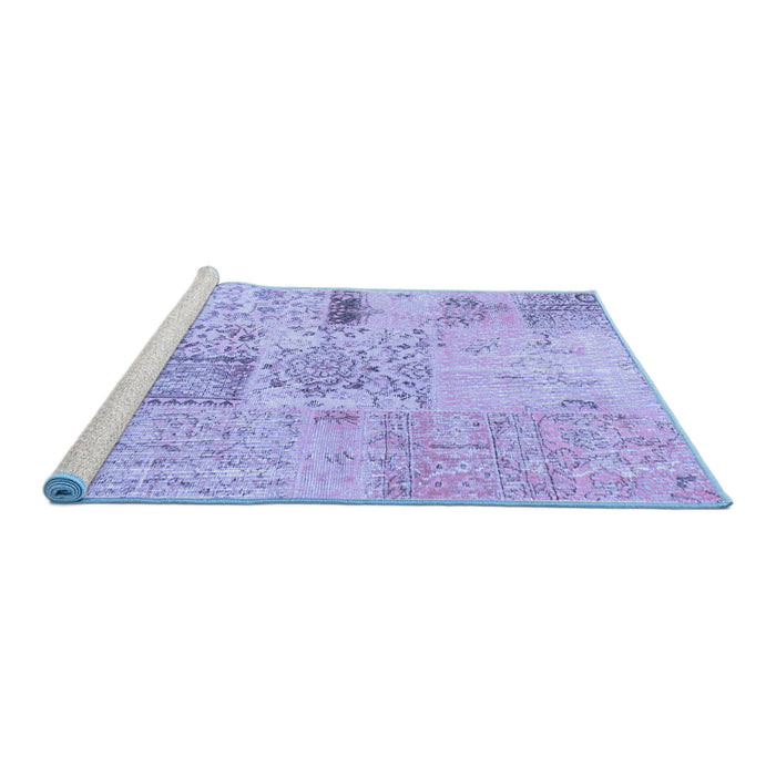 Sideview of Machine Washable Patchwork Blue Transitional Rug, wshcon1163blu