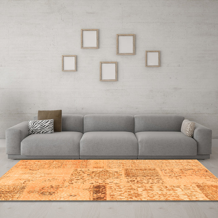 Machine Washable Patchwork Orange Transitional Area Rugs in a Living Room, wshcon1163org
