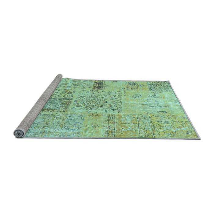Sideview of Machine Washable Patchwork Light Blue Transitional Rug, wshcon1163lblu