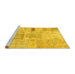 Sideview of Machine Washable Patchwork Yellow Transitional Rug, wshcon1163yw