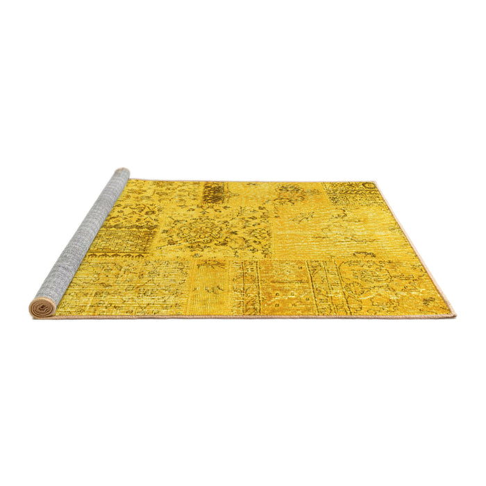 Sideview of Machine Washable Patchwork Yellow Transitional Rug, wshcon1163yw