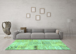 Machine Washable Patchwork Turquoise Transitional Area Rugs in a Living Room,, wshcon1163turq
