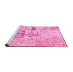 Sideview of Machine Washable Patchwork Pink Transitional Rug, wshcon1163pnk