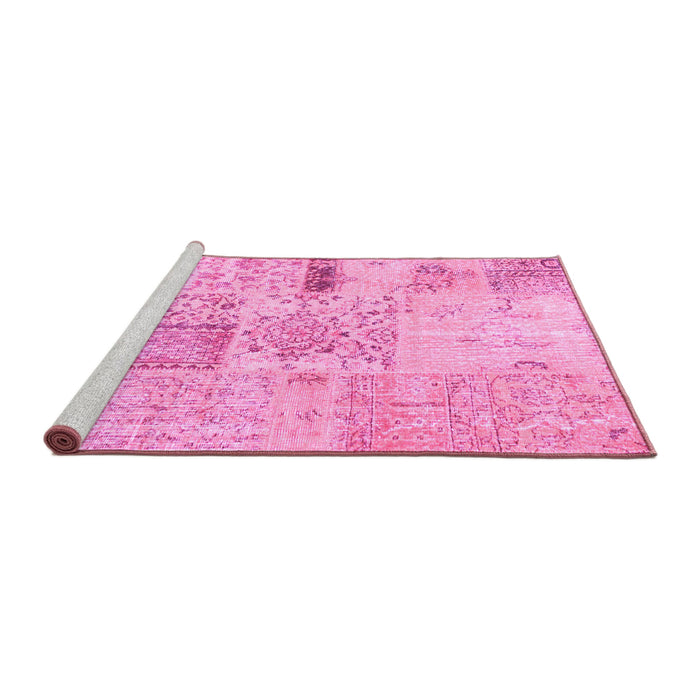 Sideview of Machine Washable Patchwork Pink Transitional Rug, wshcon1163pnk