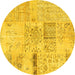 Round Machine Washable Patchwork Yellow Transitional Rug, wshcon1163yw