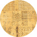 Round Patchwork Brown Transitional Rug, con1163brn