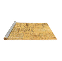Sideview of Machine Washable Patchwork Brown Transitional Rug, wshcon1163brn