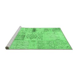 Sideview of Machine Washable Patchwork Emerald Green Transitional Area Rugs, wshcon1163emgrn