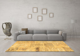 Machine Washable Patchwork Brown Transitional Rug in a Living Room,, wshcon1163brn