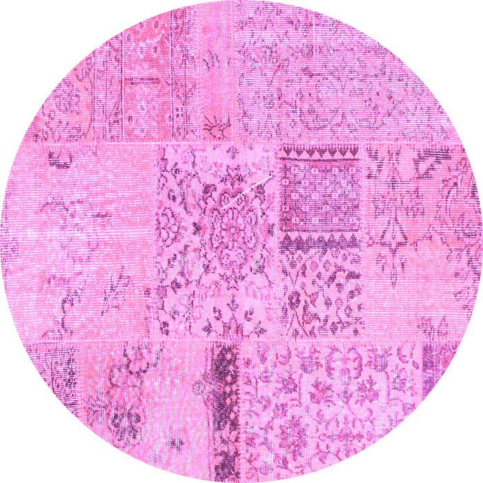 Round Patchwork Purple Transitional Rug, con1163pur