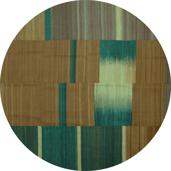 Round Abstract Turquoise Contemporary Rug, con1164turq