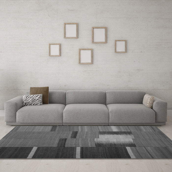 Machine Washable Abstract Gray Contemporary Rug in a Living Room,, wshcon1164gry