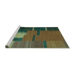 Sideview of Machine Washable Abstract Turquoise Contemporary Area Rugs, wshcon1164turq