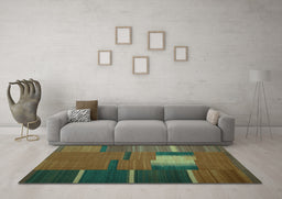 Machine Washable Abstract Turquoise Contemporary Area Rugs in a Living Room,, wshcon1164turq