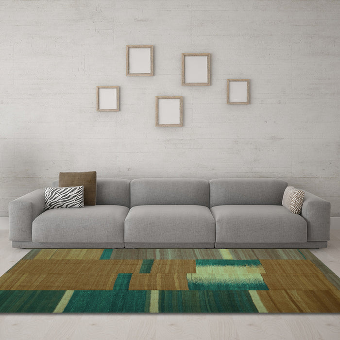 Machine Washable Abstract Turquoise Contemporary Area Rugs in a Living Room,, wshcon1164turq