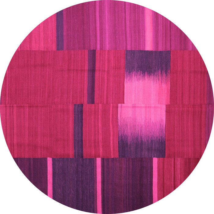 Round Machine Washable Abstract Pink Contemporary Rug, wshcon1164pnk