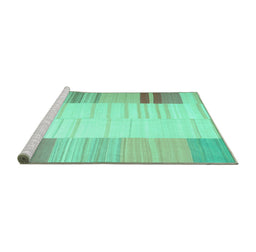 Sideview of Machine Washable Abstract Turquoise Contemporary Area Rugs, wshcon1165turq