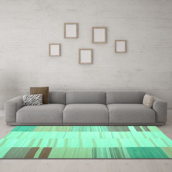Machine Washable Abstract Turquoise Contemporary Area Rugs in a Living Room,, wshcon1165turq