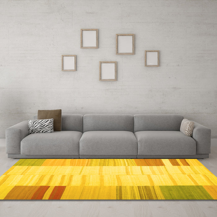 Machine Washable Abstract Yellow Contemporary Rug in a Living Room, wshcon1165yw