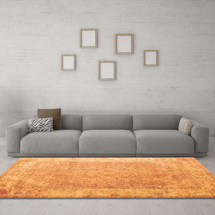Machine Washable Abstract Orange Contemporary Area Rugs in a Living Room, wshcon1167org