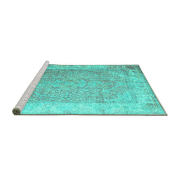Sideview of Machine Washable Abstract Turquoise Contemporary Area Rugs, wshcon1167turq