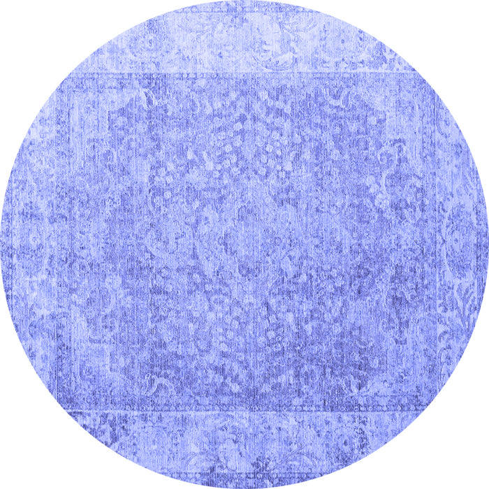 Round Abstract Blue Contemporary Rug, con1167blu