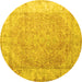 Round Abstract Yellow Contemporary Rug, con1167yw