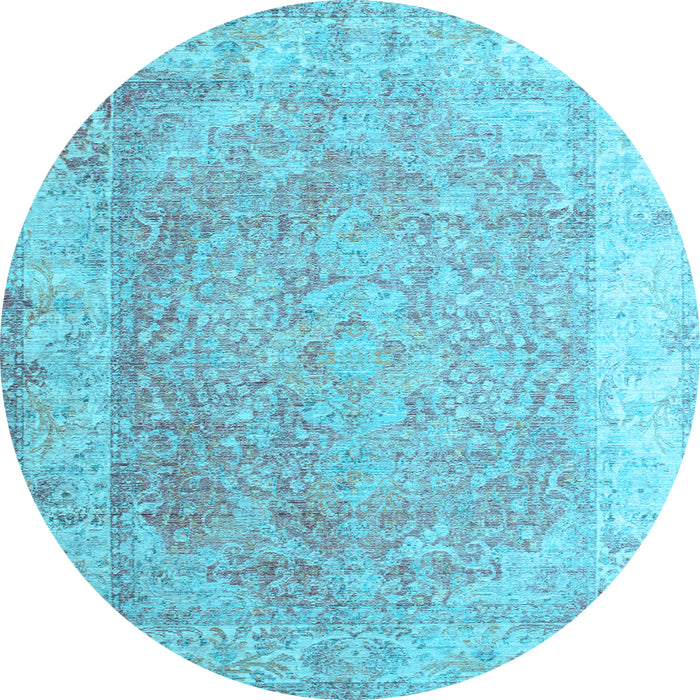 Round Abstract Light Blue Contemporary Rug, con1167lblu