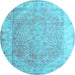 Round Abstract Light Blue Contemporary Rug, con1167lblu